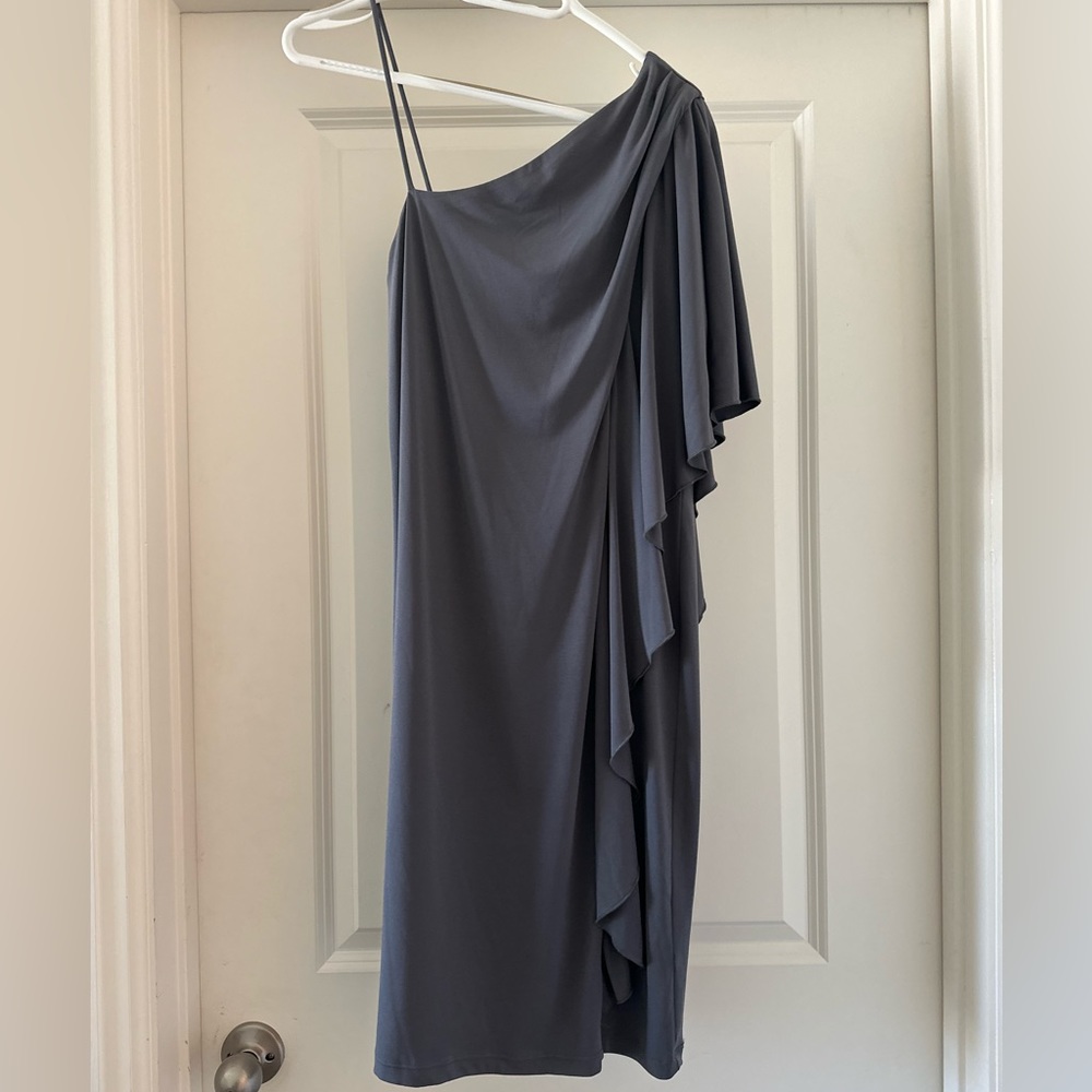Valerie Bertinelli Dress - Grey midi one shoulder dress
